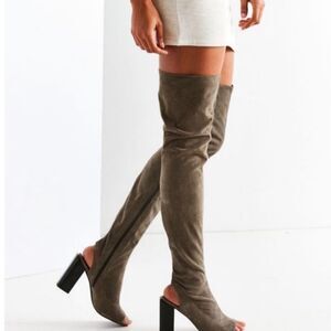 Jeffrey Campbell Capricorn Over-The-Knee Peep-Toe Heel Sock Boot 9 Olive New